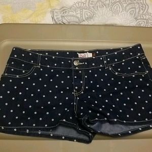 Polka dot denim shorts